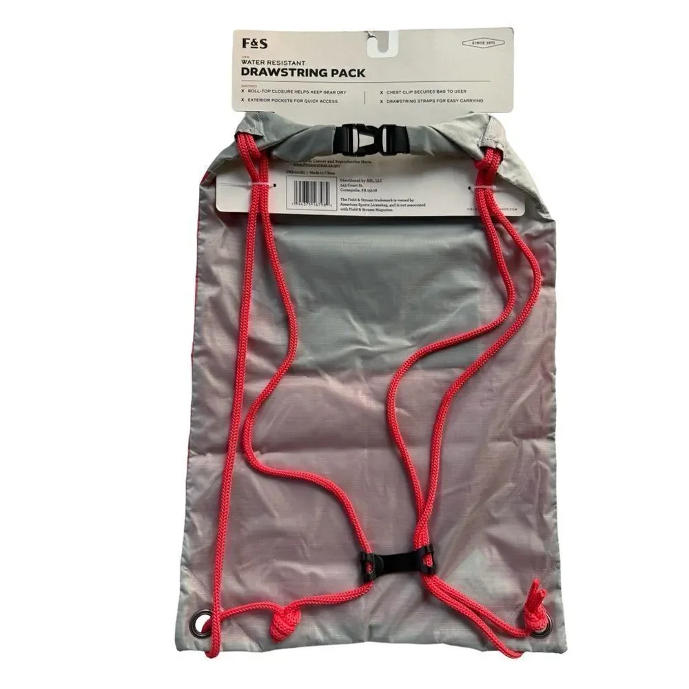 Field & Stream Water Resistant Drawstring Bag Backpack Coral & Grey NWT
